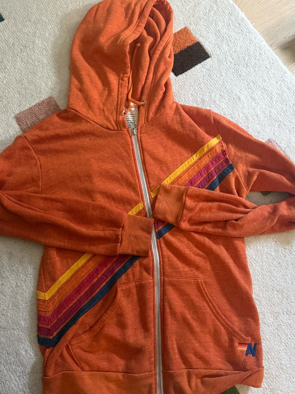 Aviator Nation rare sold out Orange women’s  Zip Hoodie with Multi-Stripe Accent